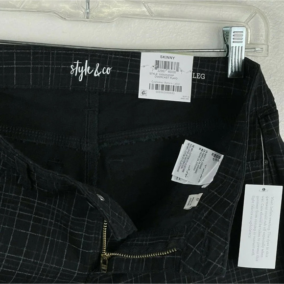 Style & Co. Pants Women's Sz 4P Skinny Curvy Fit Mid Rise Overcast Plaid Black - Picture 9 of 9